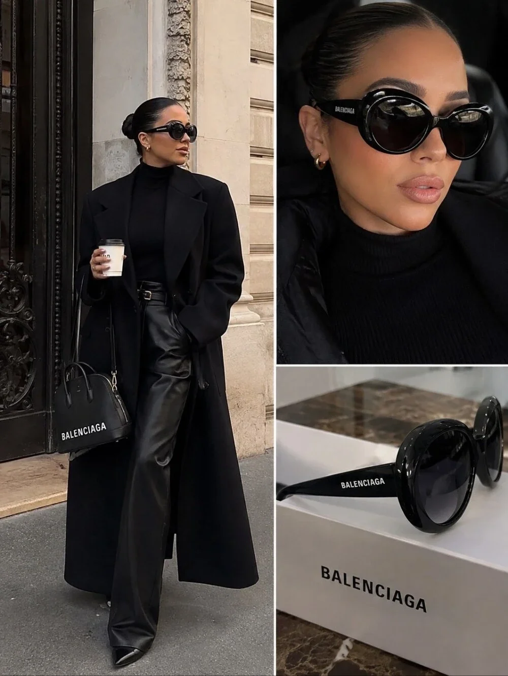 Balenciaga Black Round Oversized Sunglasses 100% Original